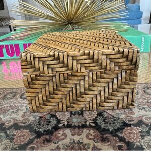 Pottery Barn Carved Stone Decorative Box Woven Texture Trinket Box